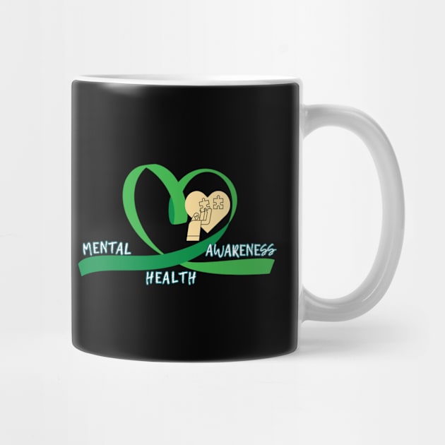 Mental Health Awareness Green Ribbon Heart Girl Puzzles Mug by Owl Canvas